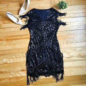 Babeyond Black Sequin Fringe Dress